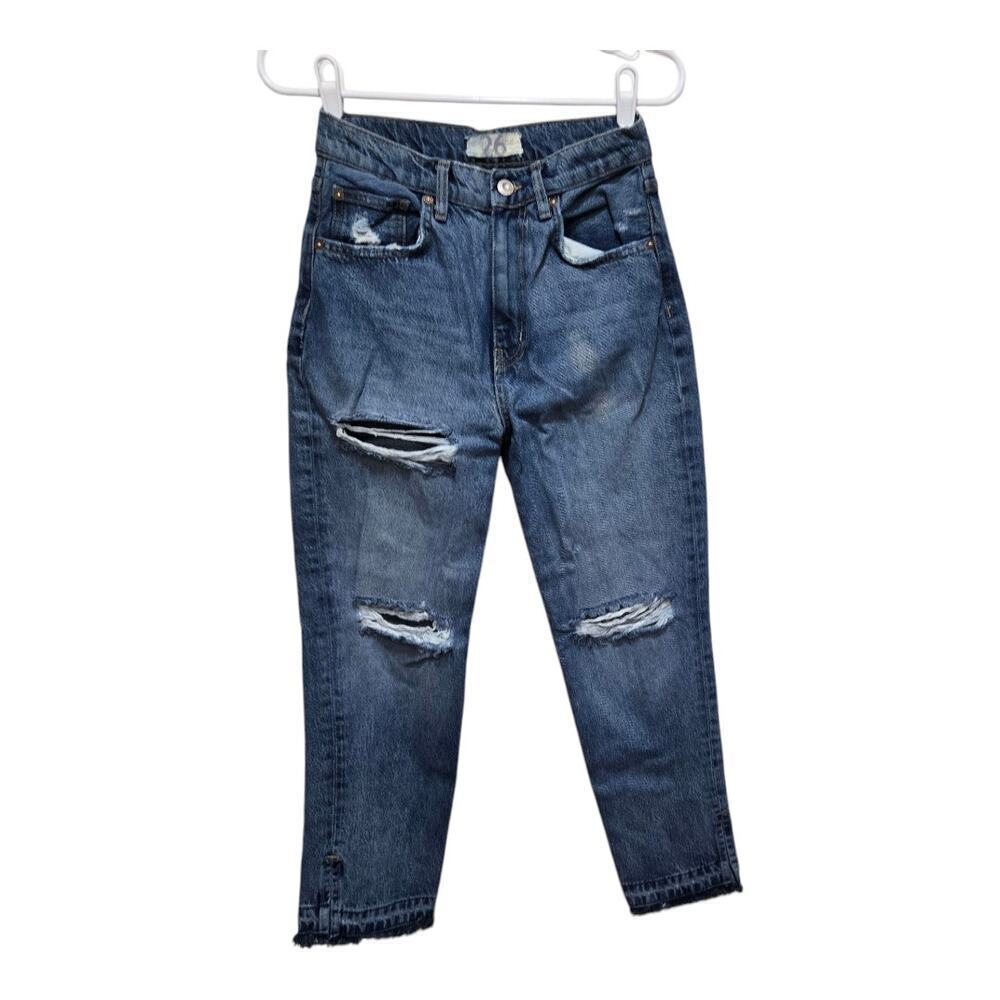 Free People Lita Crop Jeans 26 Distressed Straight Leg Raw Hem